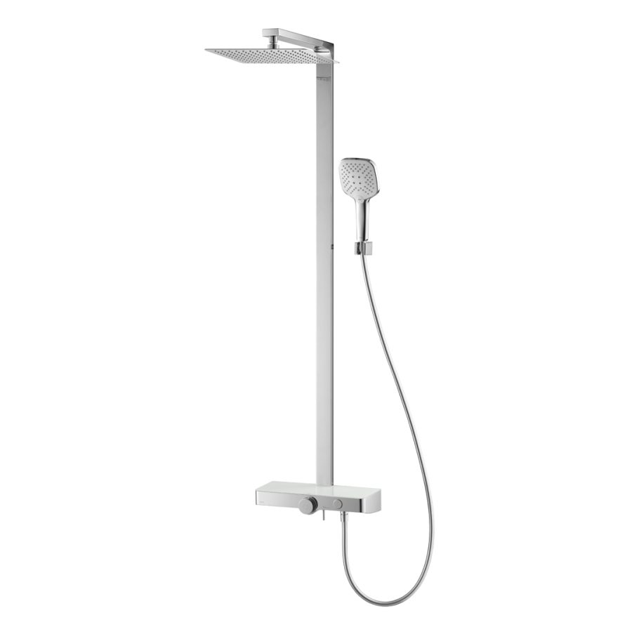 Bộ sen cây COTTO CT2307W nhiệt độ bát vuông có điều khiển bật tắt bằng nút nhấn