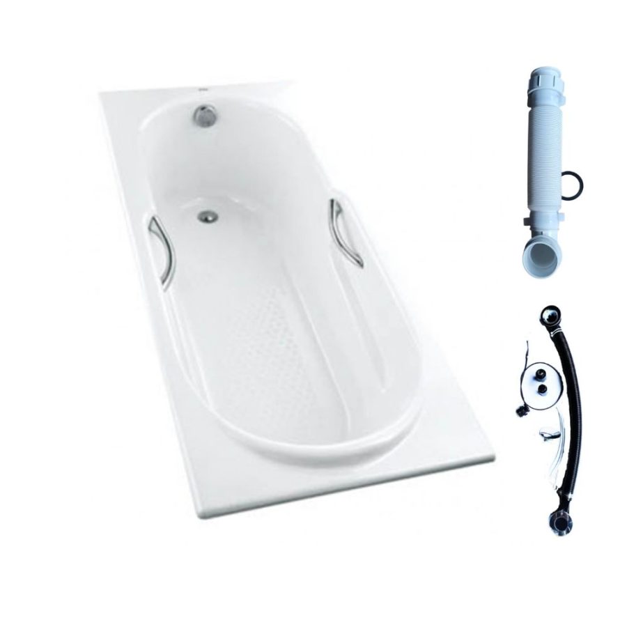 Bồn tắm TOTO FBY1720NHPE#W/TVBF412/DB505R-2B gang tráng men 1m7 tay vịn gồm bộ xả thải