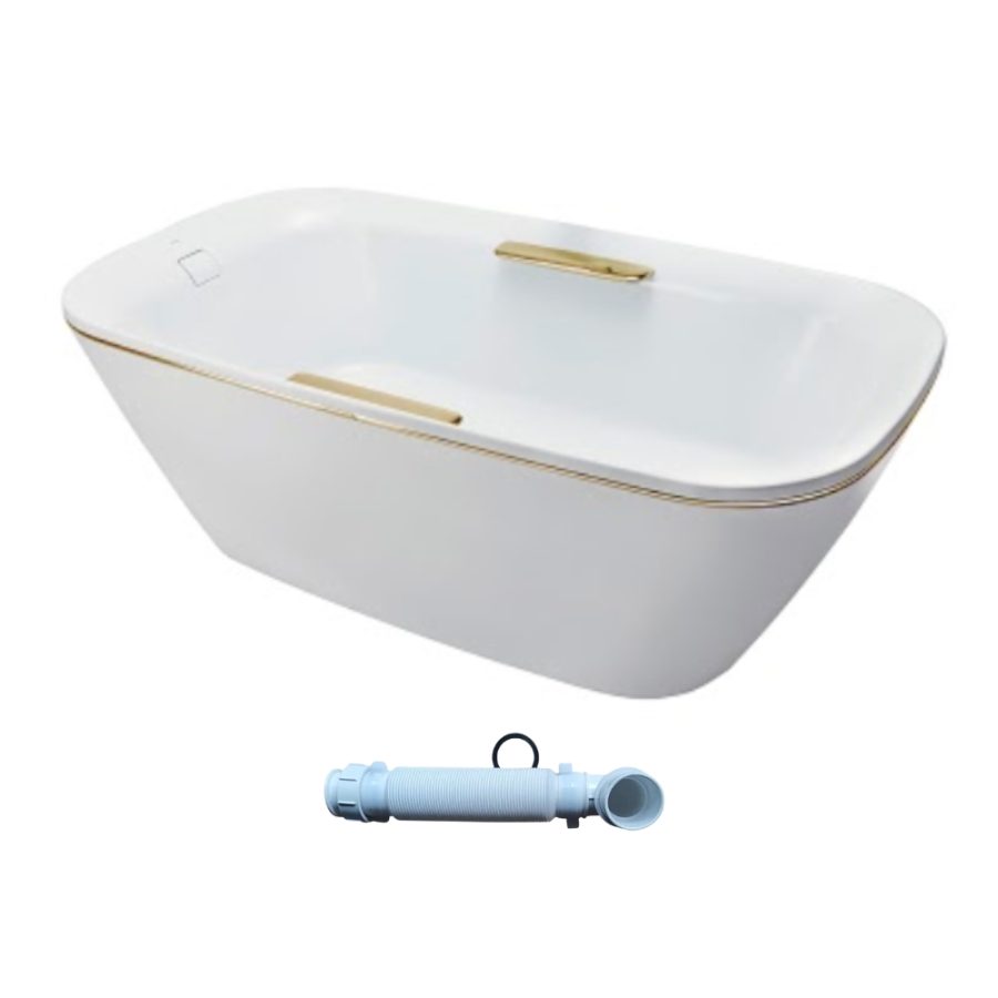 Bồn tắm TOTO PJY1886HPWMGE#GW/TVBF412 GALALATO Neorest đặt sàn 1m8 tay vịn viền vàng gồm ống thải