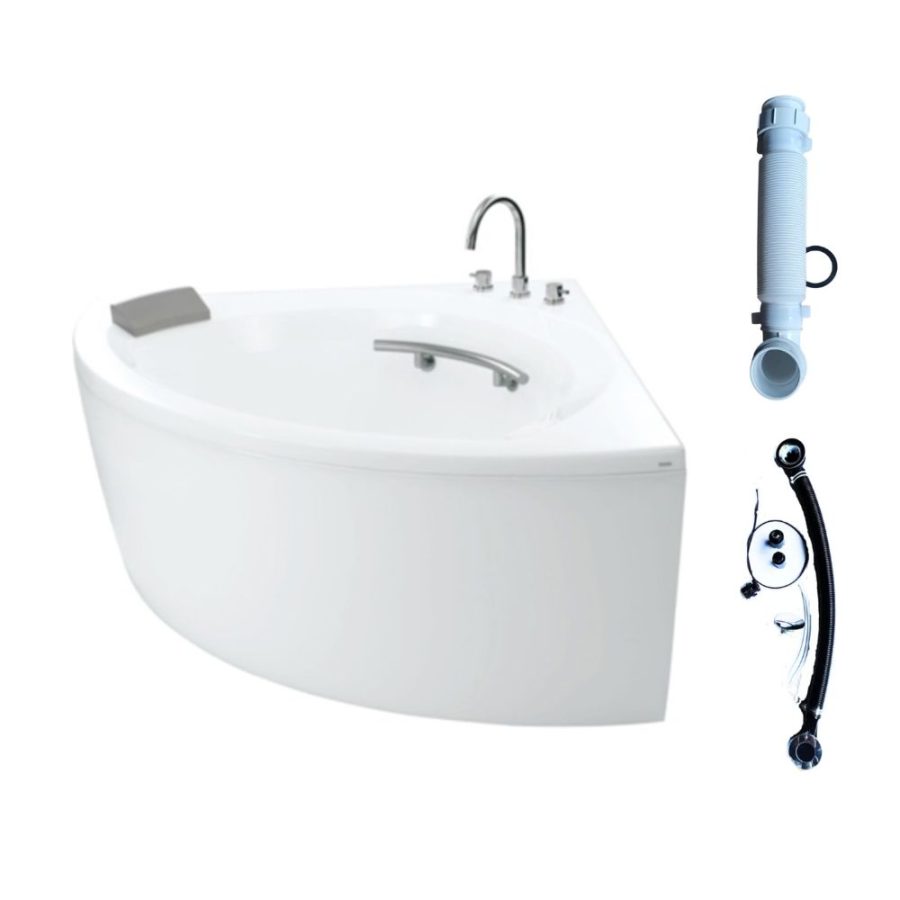 Bồn tắm yếm TOTO PPY1353-3HPE#P/TVBF412/DB505R-2B ngọc trai 1m35 tay vịn đặt góc gồm bộ xả thải