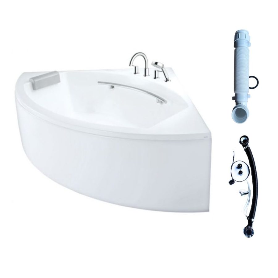 Bồn tắm yếm TOTO PPY1543-4HPE#P/TVBF412/DB505R-2B ngọc trai 1m5 tay vịn đặt góc gồm bộ xả thải