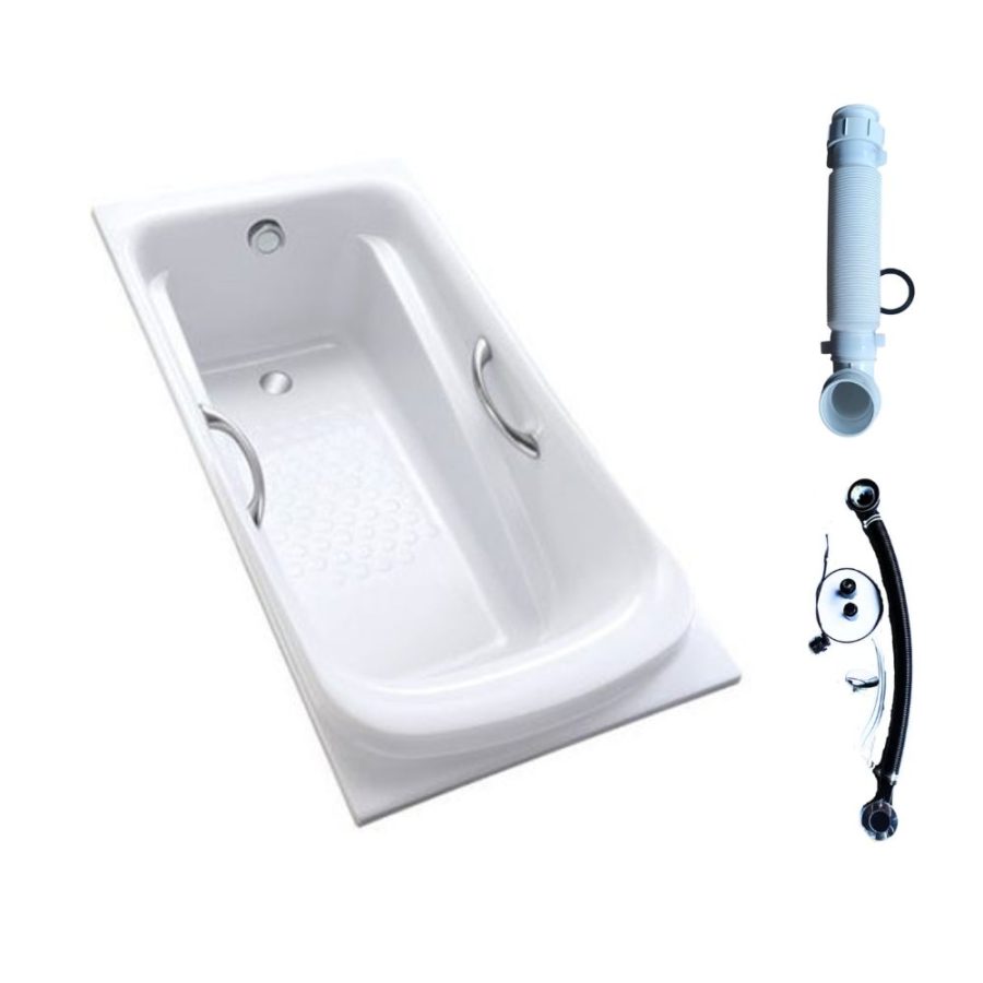 Bồn tắm TOTO PPY1560HPE#P/TVBF412/DB505R-2B ngọc trai 1m5 tay vịn gồm bộ xả thải