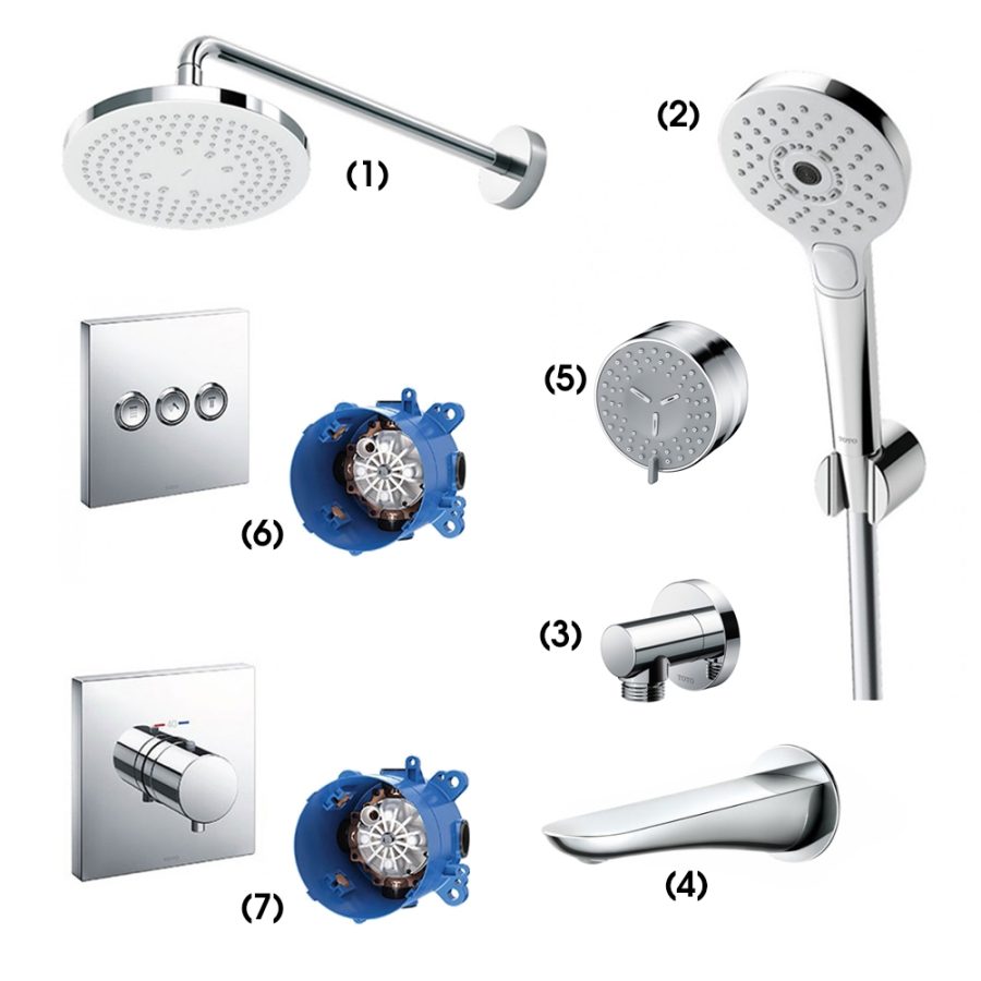 Set sen tắm âm tường 3 đường nước nhiệt độ TOTO TBW01003A/TBW01010A/TBW01014B/TBG01001B/TBW07017A(x4)/TBV02105B/TBN01001B/TBV02402B/TBN01001B