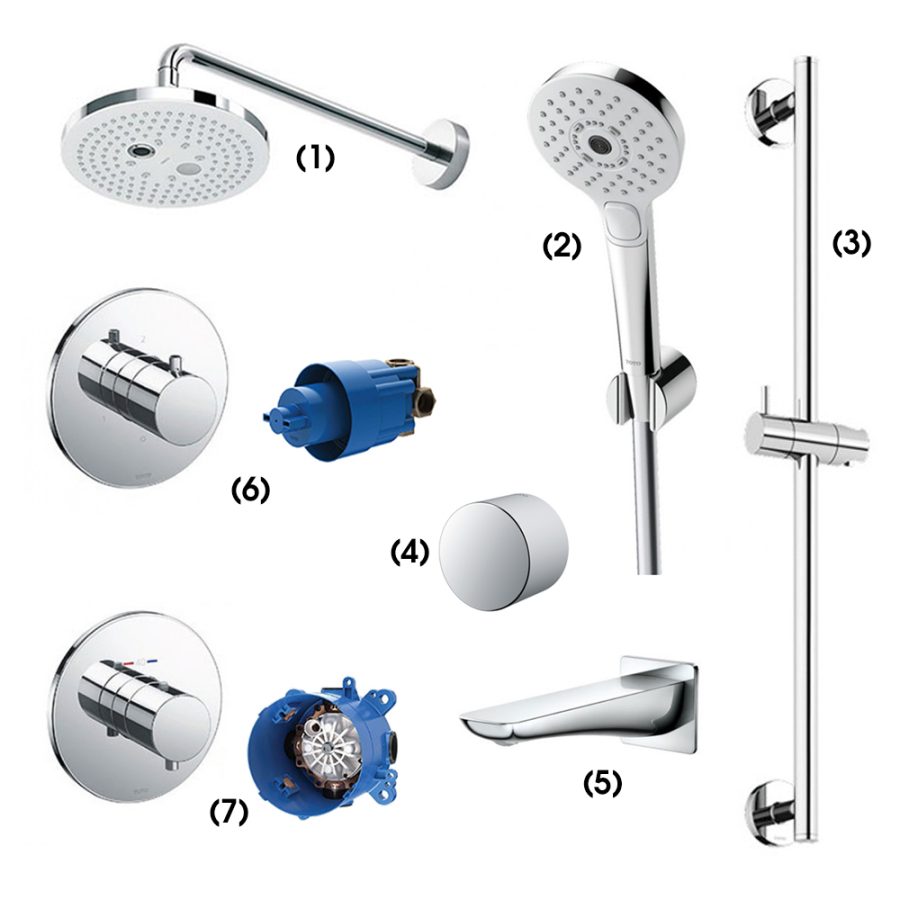 Set sen tắm âm tường 3 đường nước nhiệt độ TOTO TBW01004A/TBW01010A/TBW01016B/TBW07020A/TBG02001B/TBV01102B/TBN01101B/TBV01406B/TBN01001B