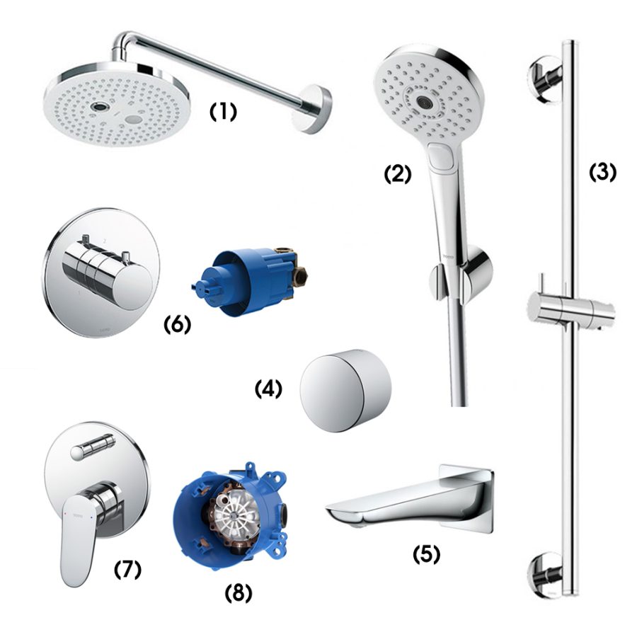 Set sen tắm âm tường 3 đường nước nóng lạnh TOTO TBW01004A/TBW01010A/TBW01016B/TBW07020A/TBG02001B/TBV01103B/TBN01102B/TBS04304B/TBN01001B