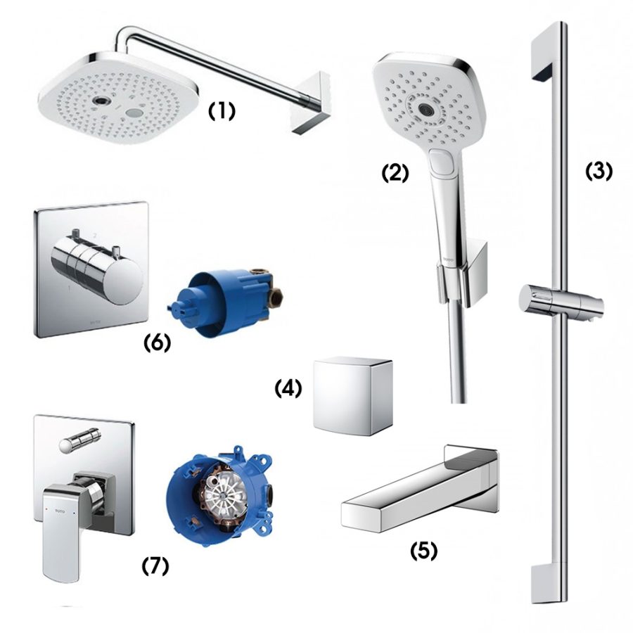 Set sen tắm âm tường 3 đường nước nóng lạnh TOTO TBW02004A/TBW02006A/TBW07019A/TBW08009A/TBG10001B/TBV02103B/TBN01102B/TBG02304BA/TBN01001B