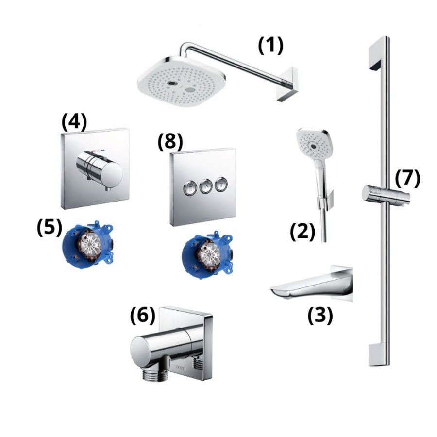 Set sen tắm âm tường 3 đường nước nhiệt độ GLOBAL FITTINGS TOTO TBW02004A/TBW02006V/TBG02001B/TBV02402B/TBN01001B(x2)/TBV02105B/TBW02013B/TBW07019A