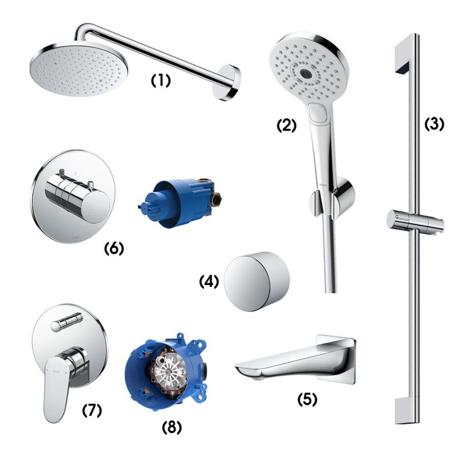 Set sen tắm âm tường 3 đường nước nóng lạnh TOTO TBW07001A/TBW01010A/TBW07019A/TBW07020A/TBG02001B/TBV01103B/TBN01102B/TBS04304B/TBN01001B