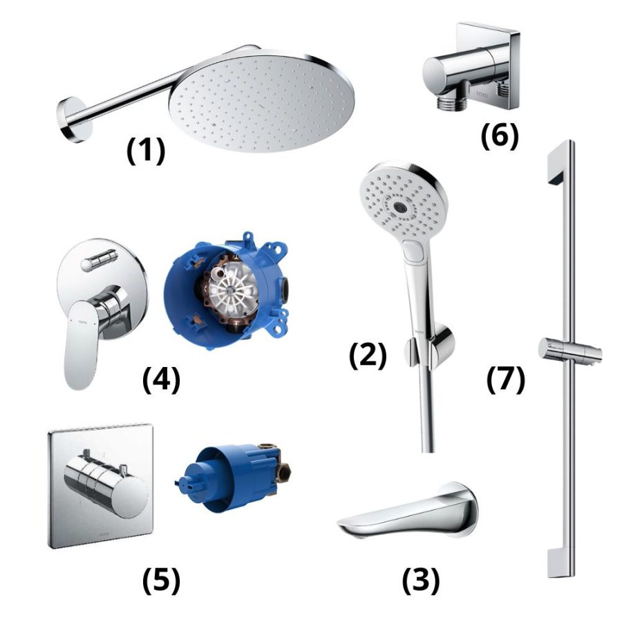 Set sen tắm âm tường 3 đường nước nóng lạnh TOTO TBW07003A/TBW01010V/TBG01001B/TBG01304BA/TBN01001B/TBV02103B/TBN01102B/TBW02013B/TBW07019A