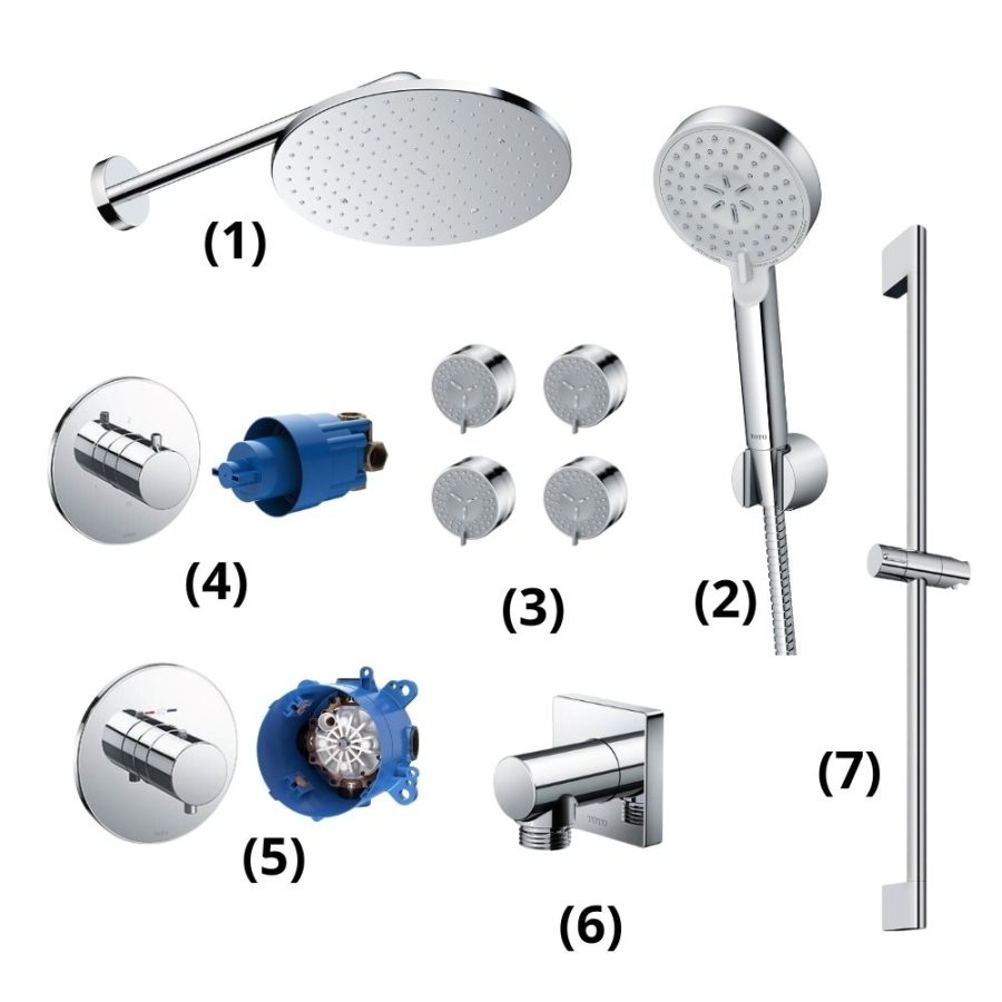 Set sen tắm âm tường 3 đường nước nhiệt độ TOTO TBW07003A/TBW07009A/TBW07017A(x4)/TBV01102B/TBN01101B/TBV01406B/TBN01001B/TBW02013B/TBW07019A