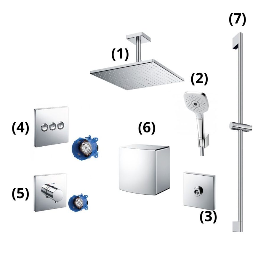 Set sen tắm âm tường 3 đường nước nhiệt độ TOTO TBW08003A1/TBW08008A(x4)/TBW02006V/TBW08009A/TBW07018A/TBV02105B/TBN01001B(x2)/TBV02402B