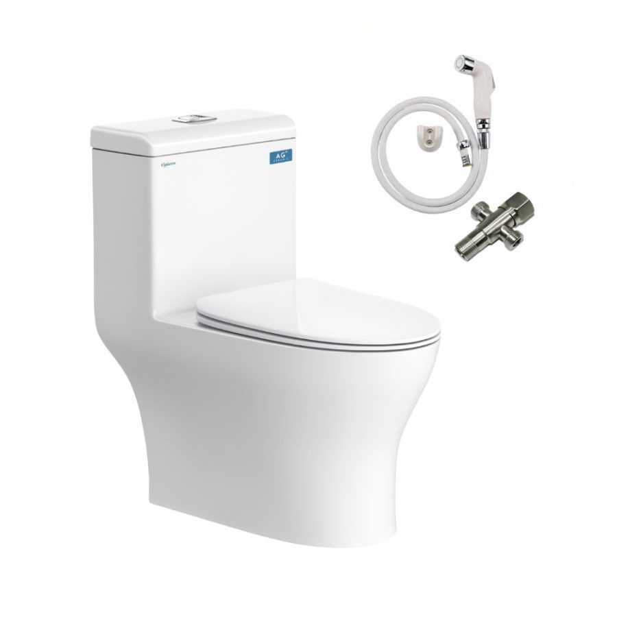 Bồn cầu 1 khối Viglacera V45M nắp êm xả xoáy (+ vòi xịt VG826 & van VG853)